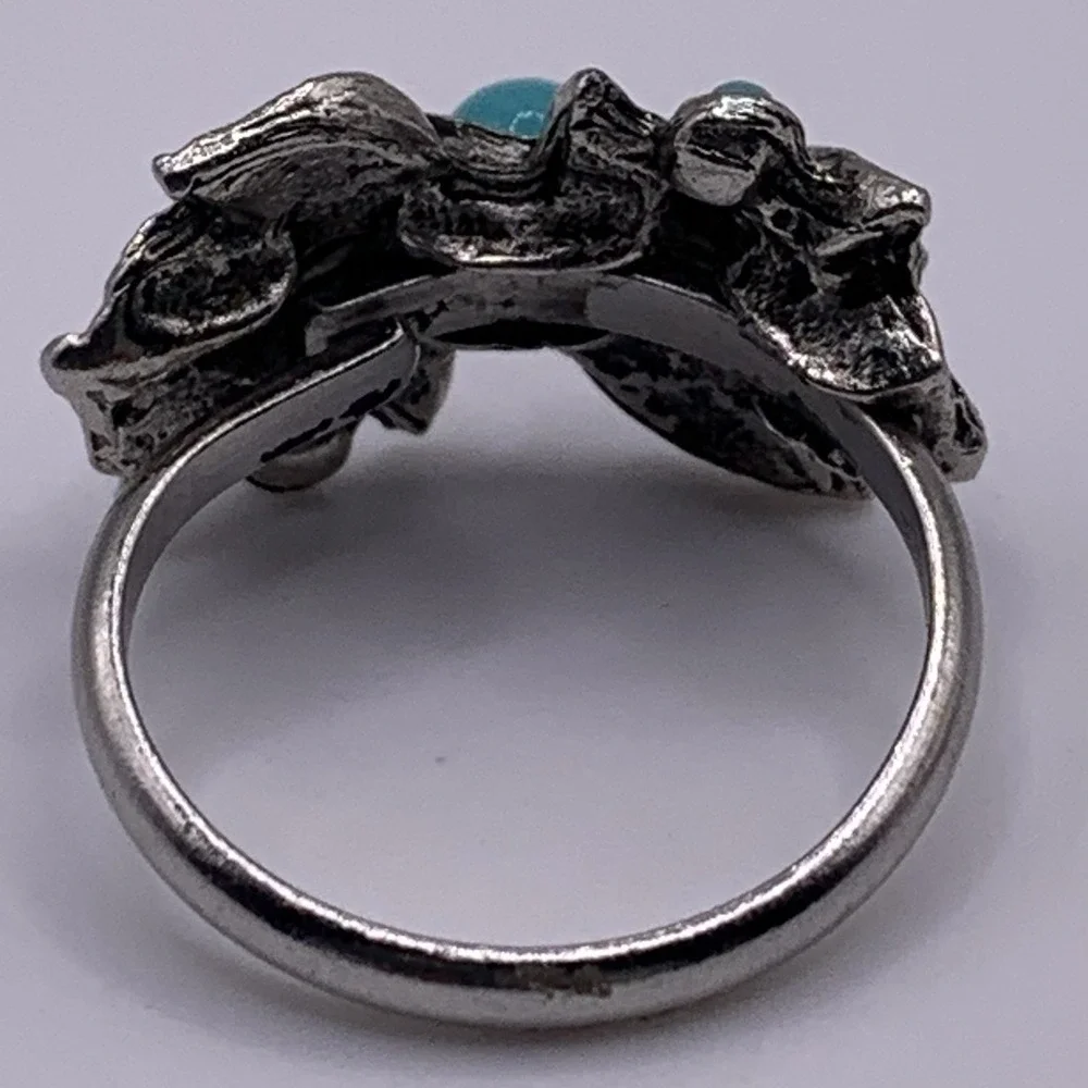 Lot of Two Southwest Style Rings Silver Tone Turquoise Color Stones Size 8 Adj